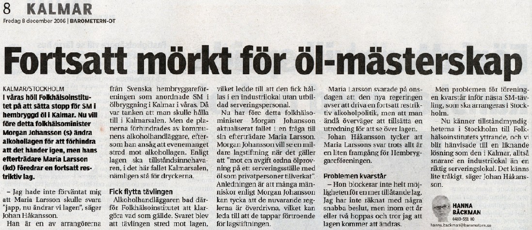 Fortsatt mörkt för ölmästerskap