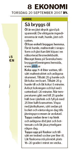 DNs notis om ölbryggning